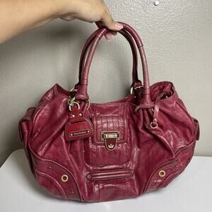 VTG Y2K Juicy Couture 100 % Cow Hide Leather Large Red Shoulder Bag Hobo FLAW